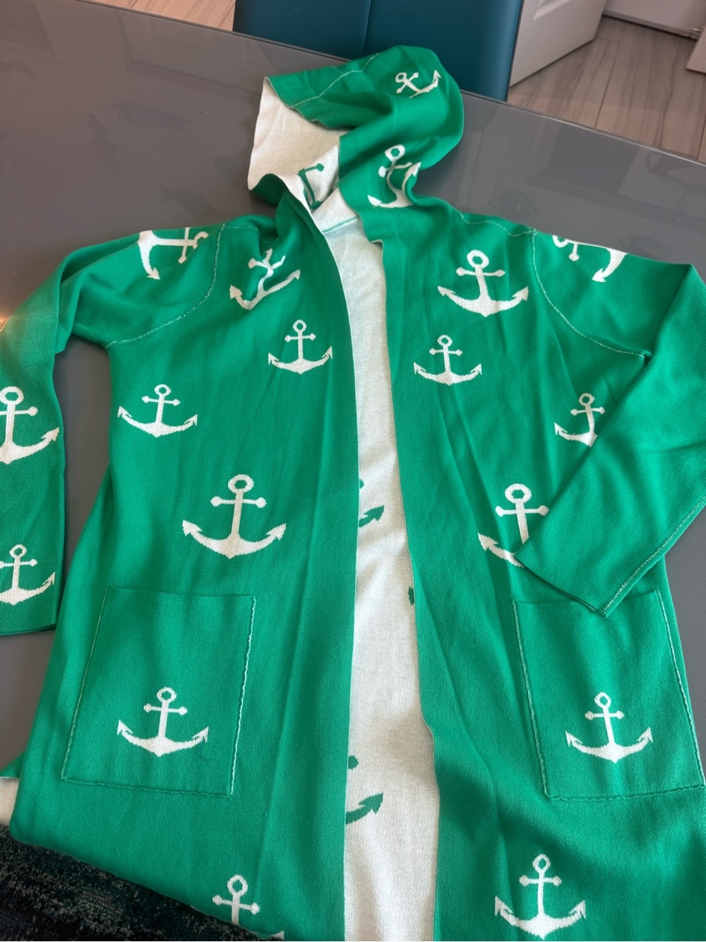 Green Anchor Hooded Sweater - Cozy Nautical Knit